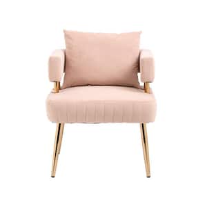 Modern Upholstered Pink Velvet Accent Chair with Arms for Bedroom