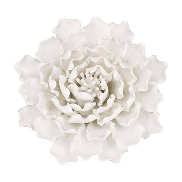 Avex 1-Piece 7.3 in. x 7.3 in. White Ceramic Handmade Flower Wall Sculpture