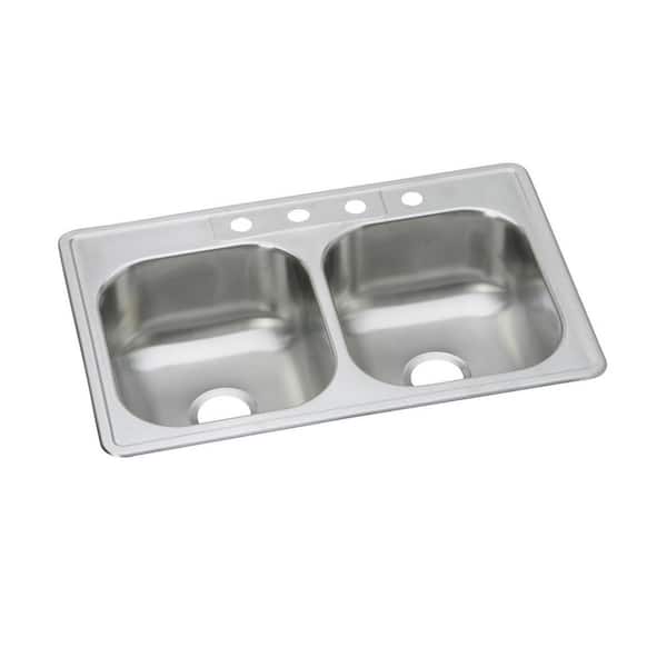 33 in. Drop-in Double Bowl 20-Gauge Stainless Steel Kitchen Sink w/ Accessories