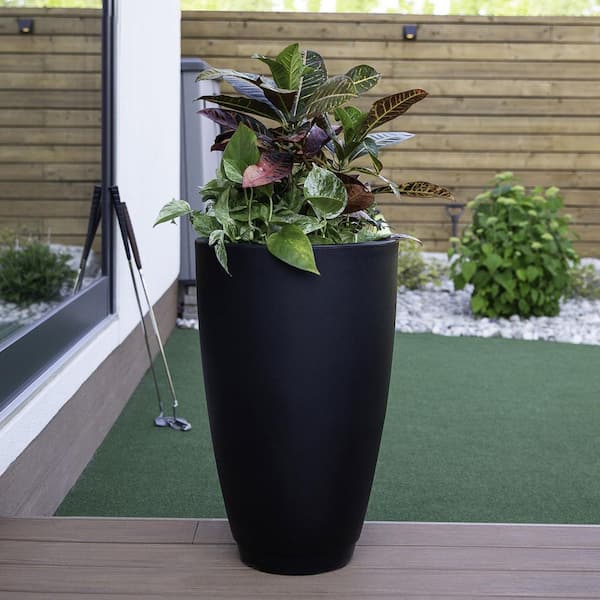Caprio 26 in. Tall Self-Watering Black Polyethylene Planter