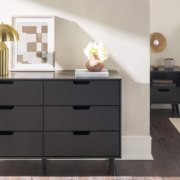 Modern Black 6-Drawer 52 in. Dresser with Cutout Handles