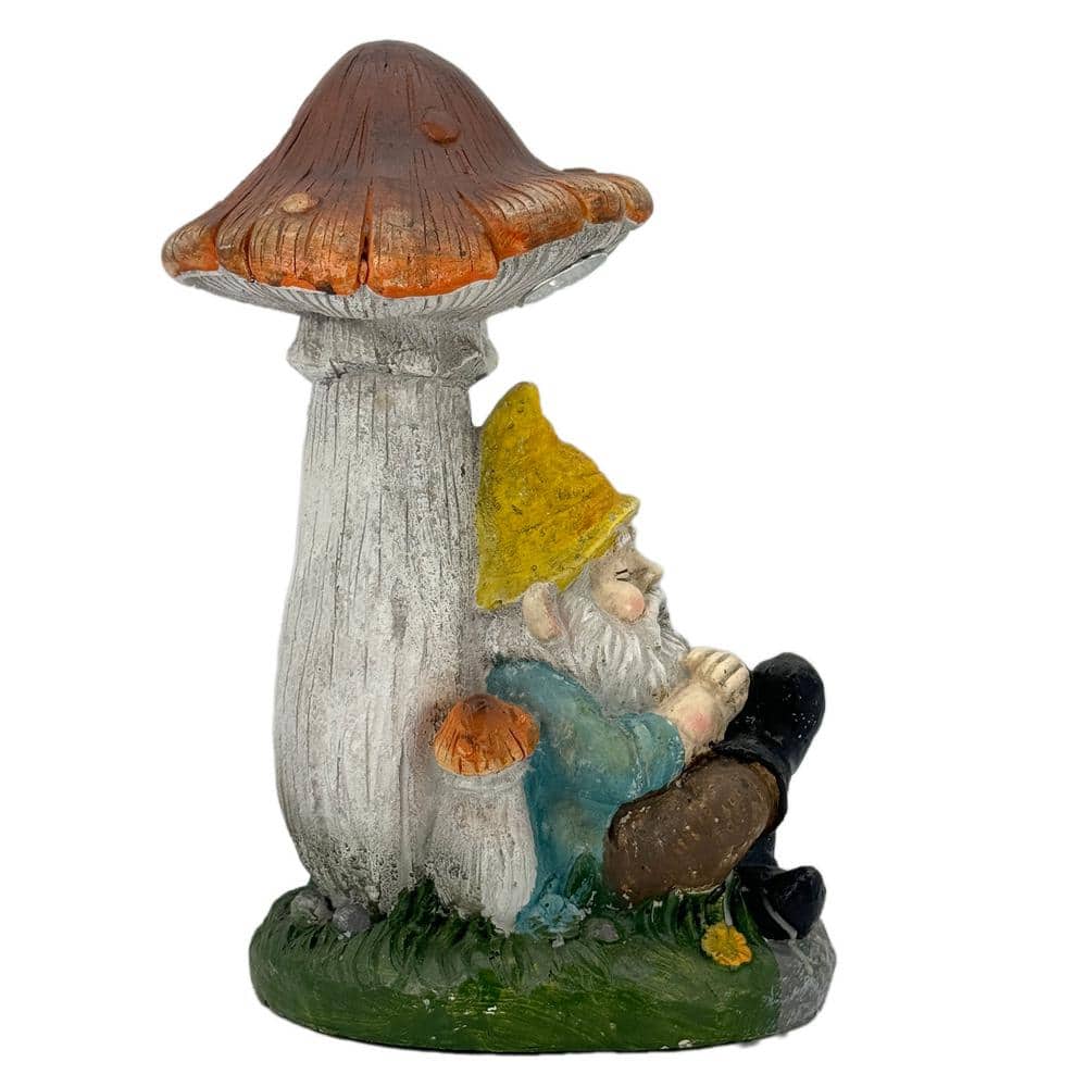 Whimsical Solar LED Napping Gnome Statue with Mushroom Canopy