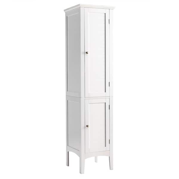 HONEY JOY White Tall Freestanding Bathroom Storage Cabinet with 5-Tier&2 doors for living room&bathroom