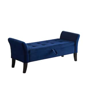 Telmo Contemporary Blue Velvet Wide Bench with Storage