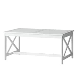 White Rectangular Wood Outdoor Coffee Table Patio Accent Table for Backyard Garden