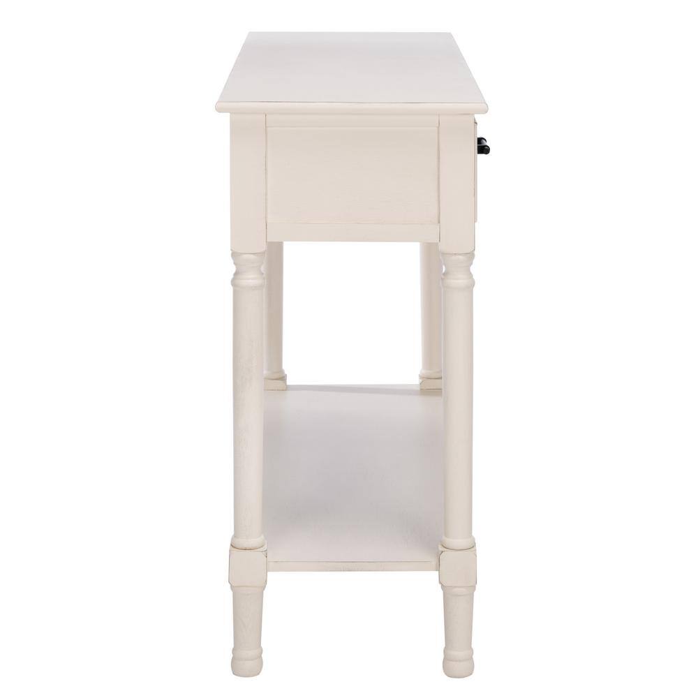 Distressed White and Greige 2-Drawer Console Table with Storage
