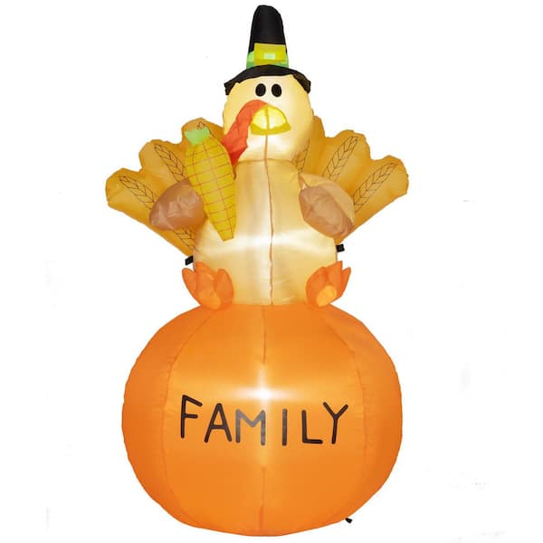 5 ft Inflatable Thanksgiving Turkey, Outdoor Blow Up LED Yard Display