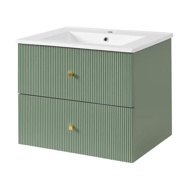 stufurhome Netdc 24 in. W x 18.1 in. D x 20.3 in. H Single Sink Bath Vanity in Green with White Ceramic Top