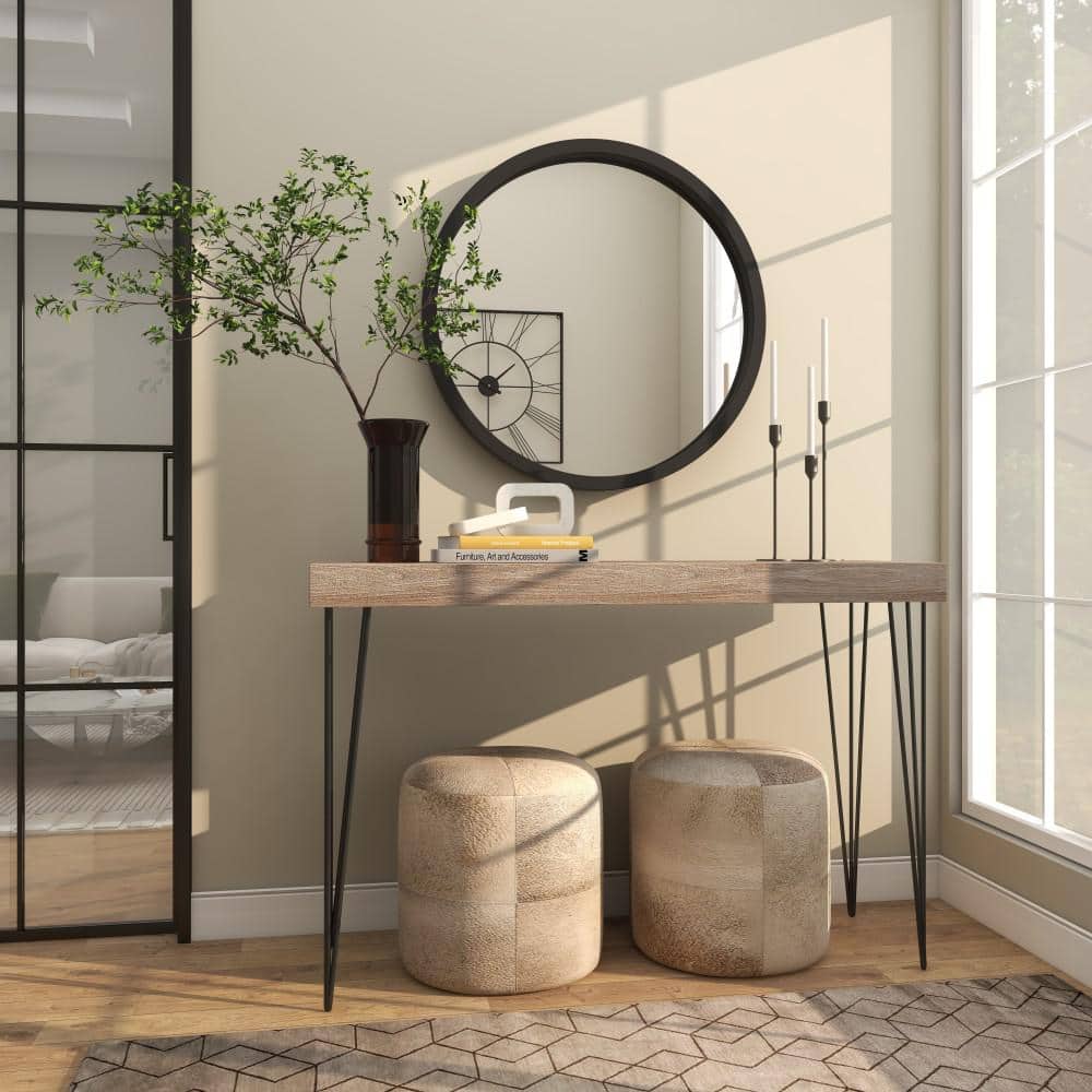 30" Modern Round Wall Mirror with Sleek Wooden Frame