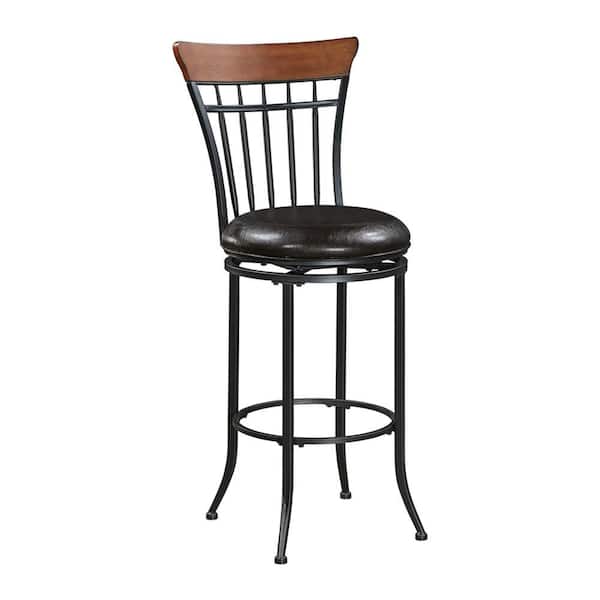 Lazzara Bossa 29 in. Black Metal Swivel Pub Height Chair with Brown Faux Leather Seat