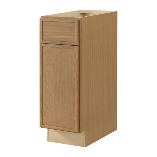 Leyton 12 in. W x 24 in. D x 34.5 in. H Ready to Assemble Plywood Slim Shaker Base Kitchen Cabinet in White Oak
