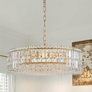 Orillia Modern 8-Light Gold Round Glass Crystal Chandelier for Kitchen Island Dinning Table Living Room