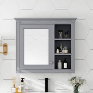 30 in. W x 28 in. H Rectangular MDF Medicine Cabinet with Mirror in Gray