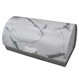 White Marble Like Roll Top Lid Steel Bread Box