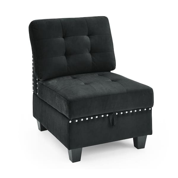 Tidoin 31.5 in. Width Armless Velvet L-Shaped 2-Seat Sofa with Compartment Storage in Black