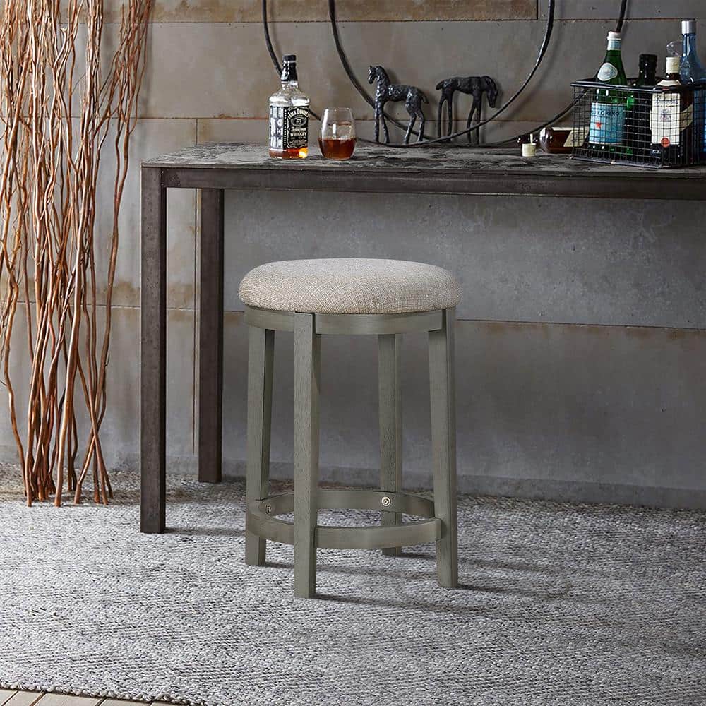 Nadalia 24.5 in. Light Gray Finish Wood Counter Height Stool With Gray Text