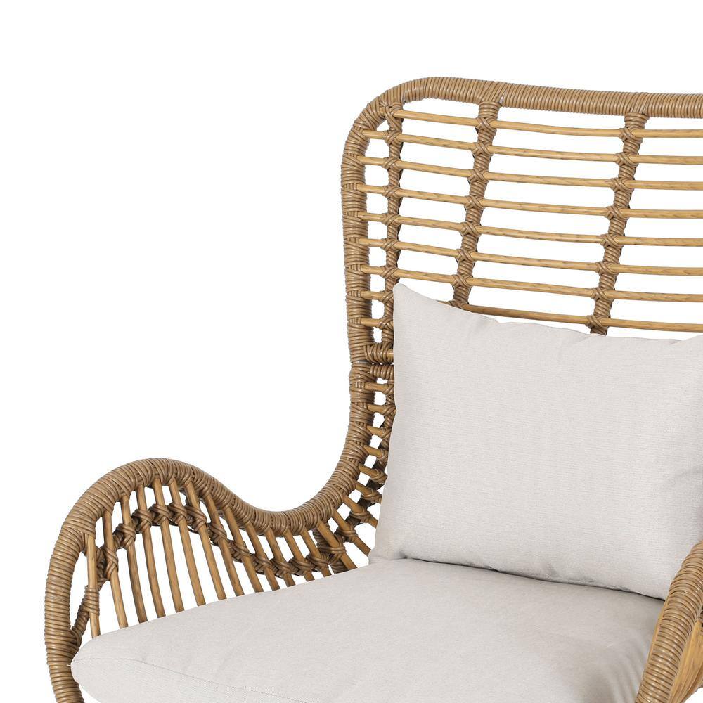 Sleek Modern Rattan Club Chairs with Cushions, Light Brown, Set of 2