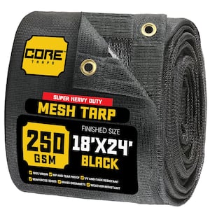 18 ft. x 24 ft.  Black 250 GSM 7.5 OZ Heavy Duty Mesh Tarp, UV Resistant