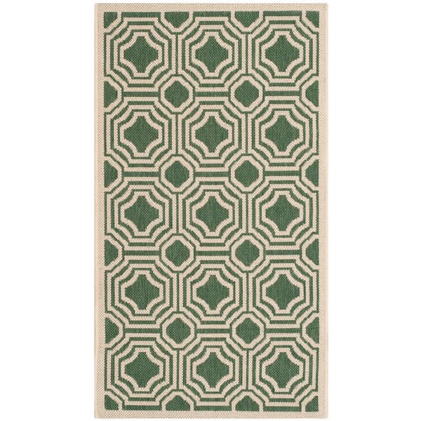 SAFAVIEH Courtyard Dark Green/Beige Doormat 3 ft. x 5 ft. Border Indoor/Outdoor Patio Area Rug
