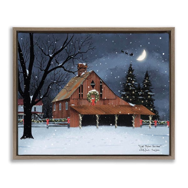 Stupell Industries Night Before Christmas Barn by Billy Jacobs Brown Floater Frame Nature Graphic Art Print 17 in. x 21 in.