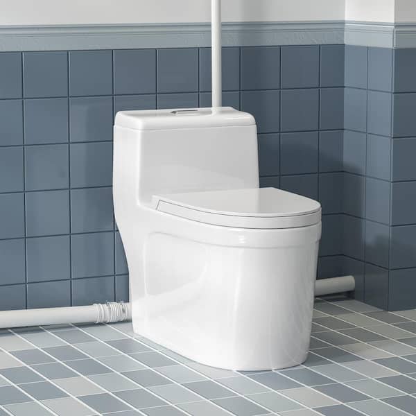1-Piece 0.8/1.28 GPF Dual Flush Upflush Toilet For Basement, Powerful and Quiet Macerating Toilet System in White