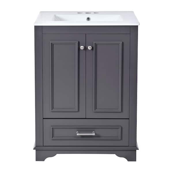 24 in. Single Sink Freestanding Blue Gray Bath Vanity with White Ceramic Top Unassembled