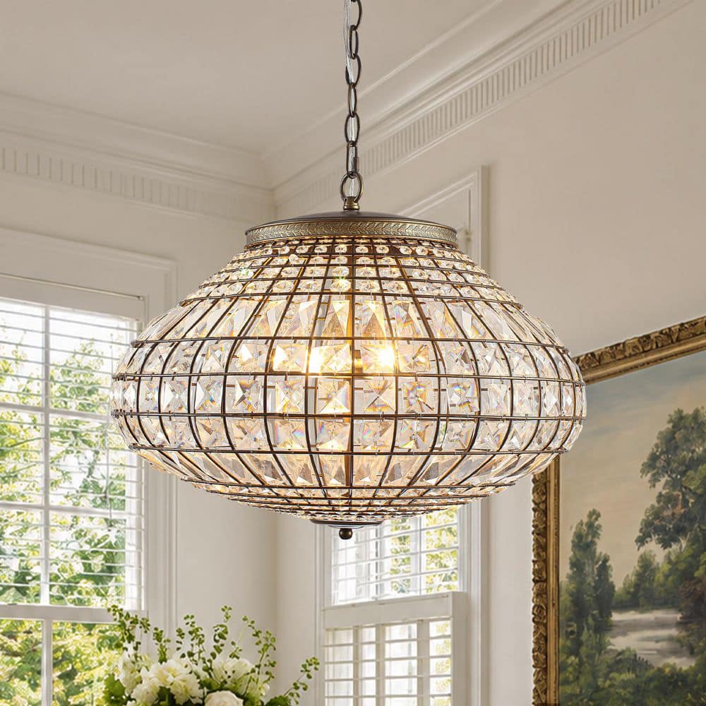 Iridescent 3-Light 20.5 in. W Vintage Traditional Antique Bronze Crystal Disc Oval Pendant Light for Dining Room price history on PriceWatchPro