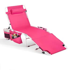 Pink Folding Outdoor Lounge Chaise Patio Lounge Chaise