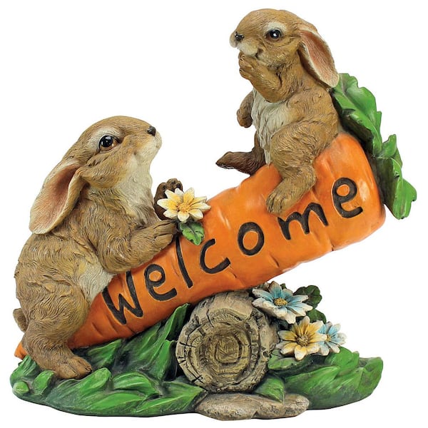 Design Toscano 9.5 in. H Bunny Bunch Welcome Sign Statue