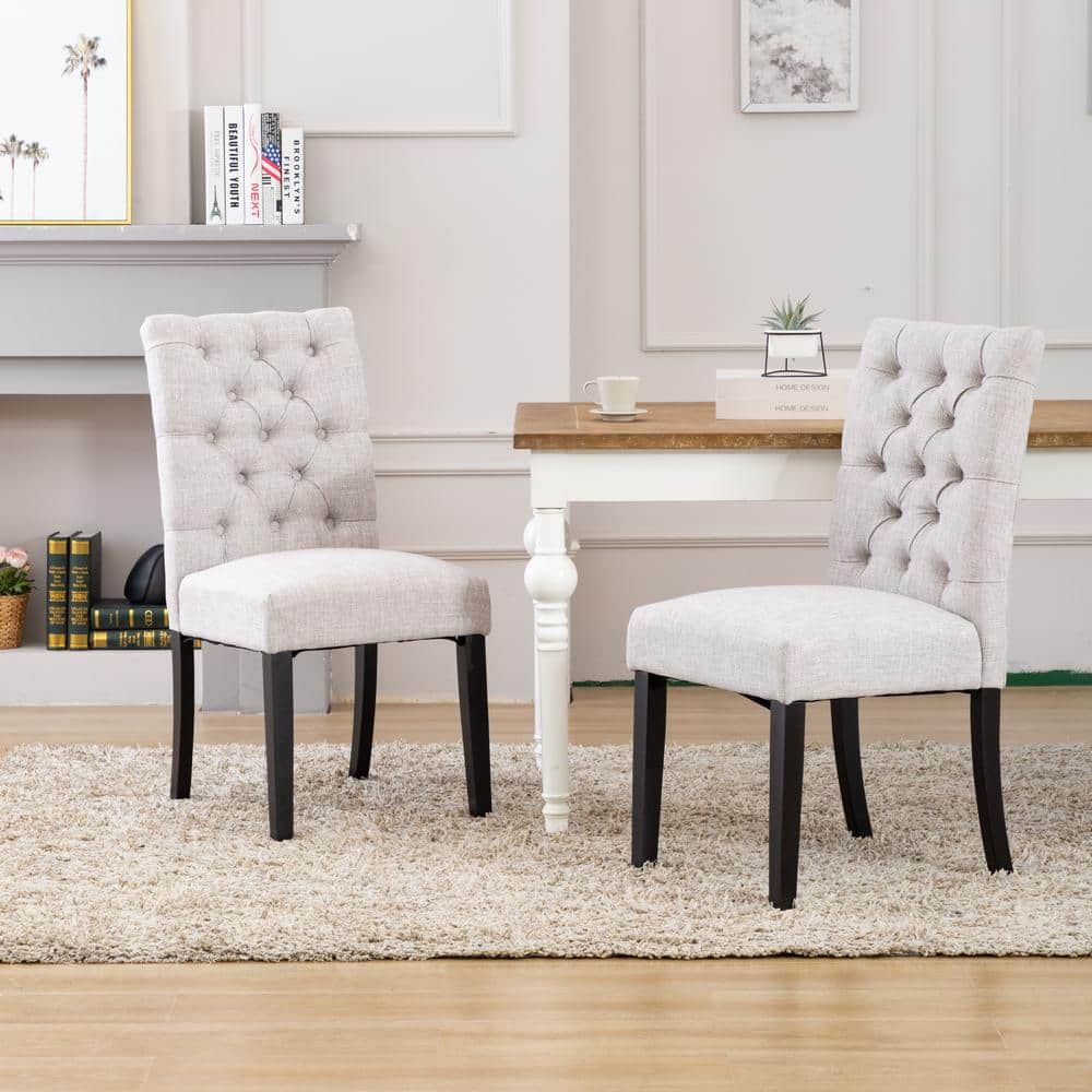 Light Gray Linen Button Tufted Parsons Side Chair