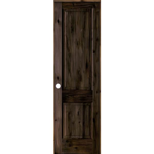 Krosswood Doors 28 in. x 96 in. Rustic Knotty Alder 2 Panel Right-Handed Black Stain Wood Single Prehung Interior Door with Square Top