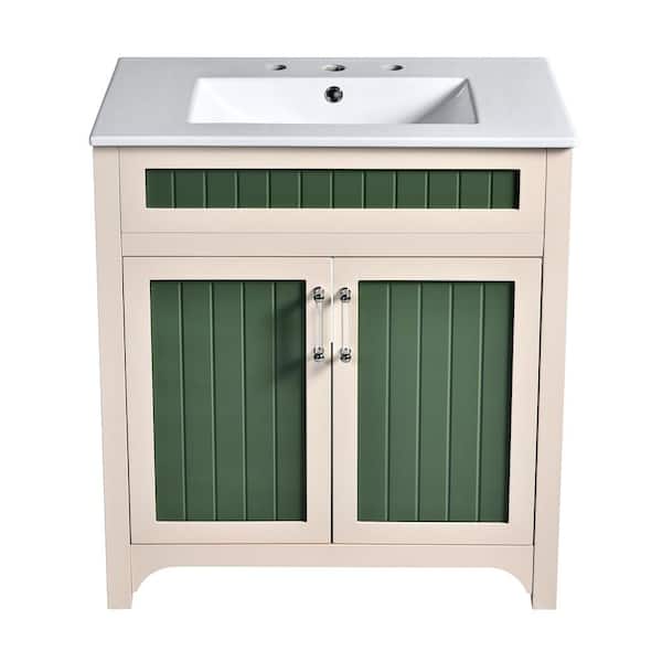 30 in. W x 18.3 in. D x 33.85 in. H Freestanding Bath Vanity Set in Beige with White Ceramic Top