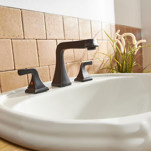 8 in. Widespread Double Handle Bathroom Faucet With Pop-up Drain Assembly in Oil Rubbed Bronze