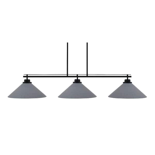 Unbranded Monroe 3-Light Billiard Light, Round Fitter, Matte Black Finish, 16 in. Gray Matrix Glass