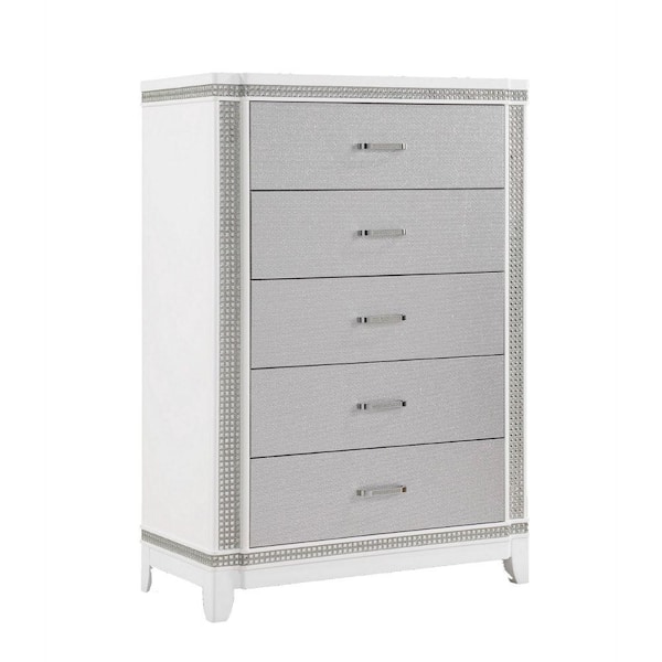 Benjara 38 in. White and Gray Wooden Dresser Without Mirror