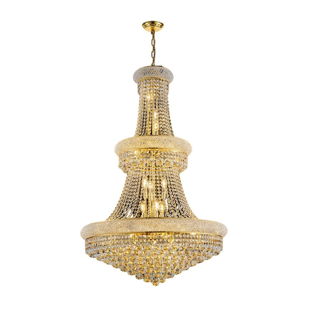 32 in. 27-Light Gold French Empire Crystal Chandelier, Adjustable Chain Ceiling Light Fixture for Dining Room Foyer price history on PriceWatchPro