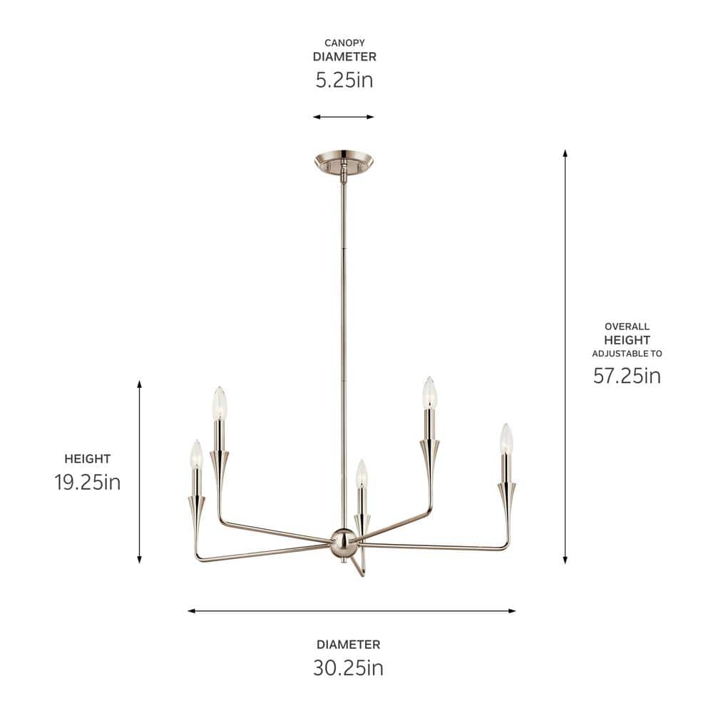 Polished Nickel 5-Light Modern Chandelier with Tapered Accents