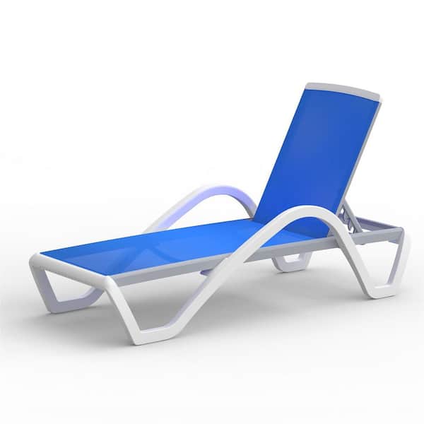 Blue 1-Piece Metal Outdoor Chaise Lounge, Patio Reclining Chairs with Adjustable Height