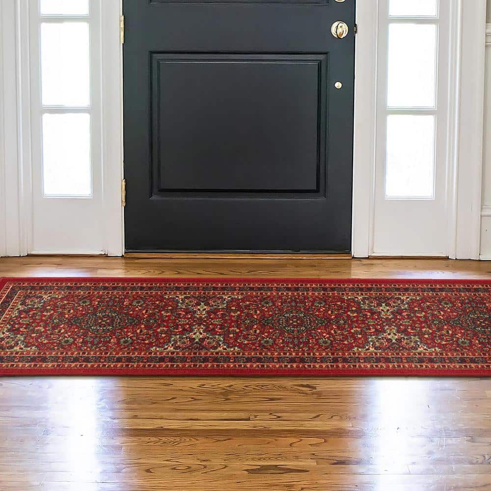 Red Oriental Design Washable Non-Slip Runner Rug