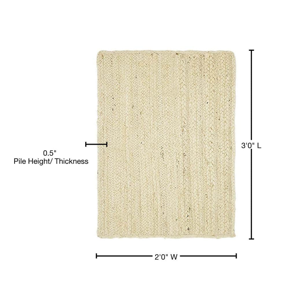 Handmade White Braided Jute Indoor Rug, Easy Care and Stain-resistant