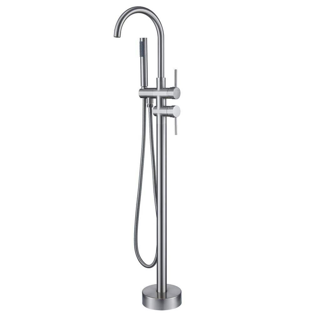 2-Handle Floor Mount Freestanding Tub Faucet with Hand Shower and Water Supply Hoses in Brushed Nickel price history on PriceWatchPro