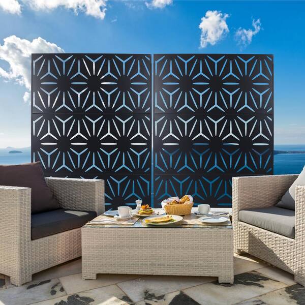 Sudzendf Black Metal Outdoor Indoor Privacy Screens and Panels with Free Standing, Decorative Screen for Balcony Patio Garden