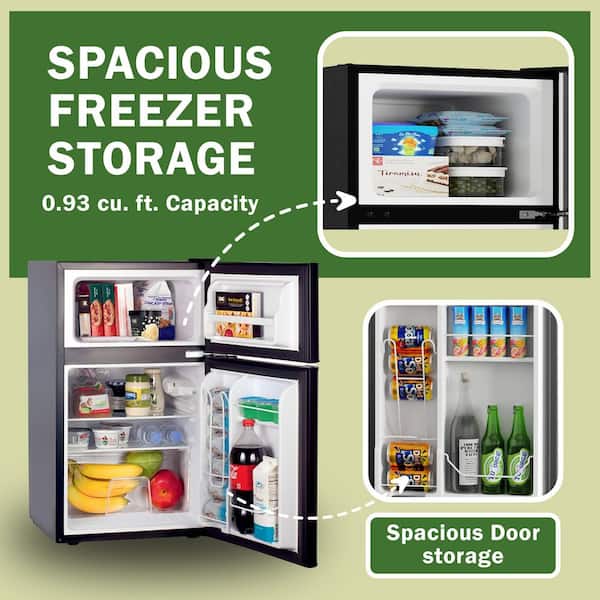 19 in. 3.2 cu. ft. 110V Compact 2-Door Mini Refrigerator in Black with Reversible Door