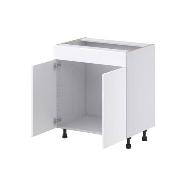 J COLLECTION Fairhope Bright White Slab Assembled Vanity Sink Base Cabinet with False Front (30 in. W x 34.5 in. H x 21 in. D)