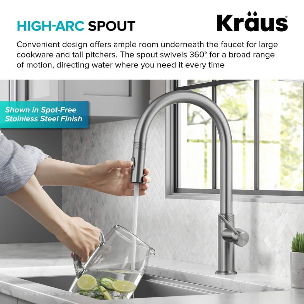Matte Black High-Arc Single Handle Kitchen Faucet with Pull-out Spray