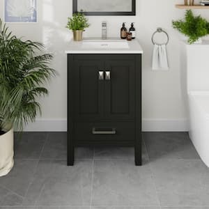 London 24 in. W x 18 in. D x 34 in. H Bathroom Vanity in Espresso with White Carrara Marble Top with White Sink