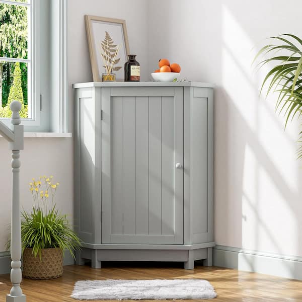 BAYA 25 in. W x 17.5 in. D x 31 in. H Gray Bathroom Freestanding Triangle Corner Linen Cabinet with Adjustable Shelves