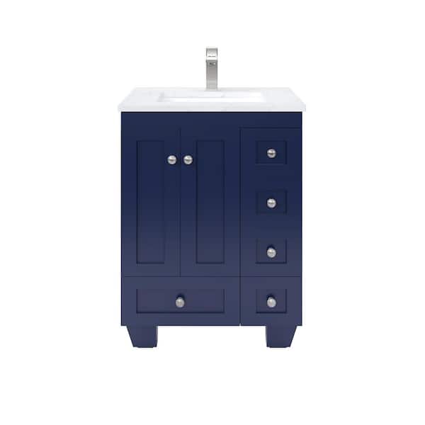 Acclaim 24 in. Single Sink Blue Bath Vanity with White Carrara Quartz Top (Assembled)