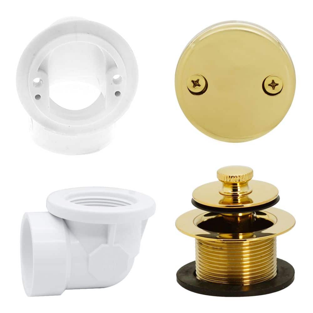 Sch. 40 PVC 1-1/2 in. Course Thread Plumber's Pack Twist Close Bathtub Drain with Two-Hole Elbow, Polished Brass price history on PriceWatchPro