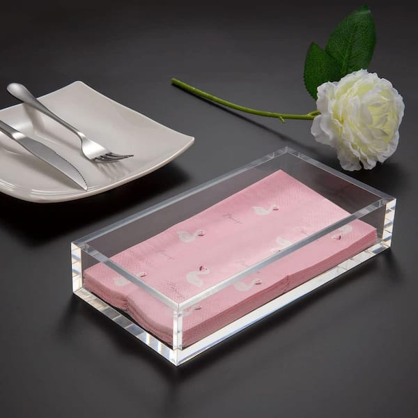 Countertop Mount Crystal Clear Acrylic Napkin Holder Tray Thick Modern Guest Towel Organizer for Kitchen Bathroom